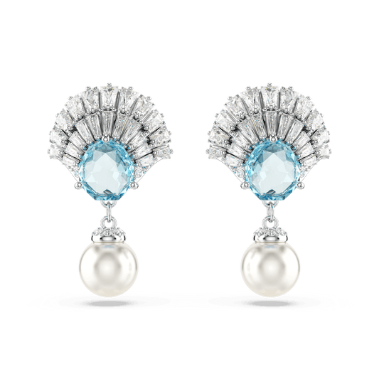 Idyllia drop earrings, Shell, Blue, Rhodium plated