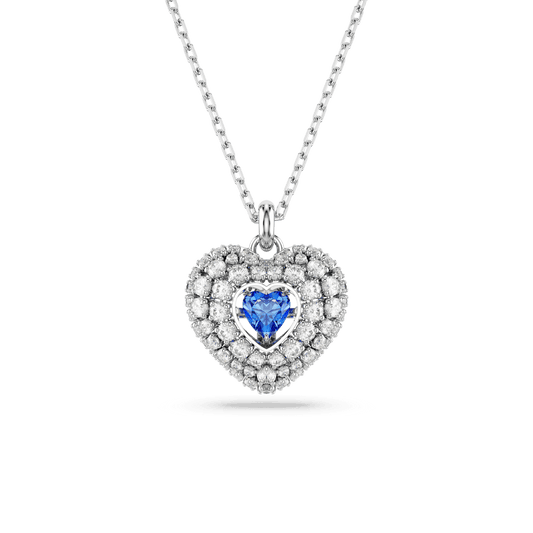 Hyperbola pendant, Heart, Blue, Rhodium plated