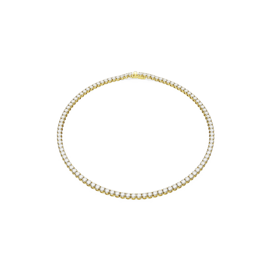 Matrix Tennis necklace, Round cut, White, Gold-tone plated