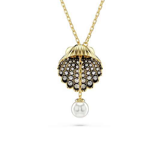 Idyllia Y pendant, Crystal pearl, Shell, White, Gold-tone plated