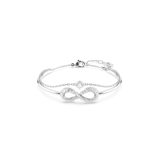 Hyperbola bangle, Infinity, White, Rhodium plated