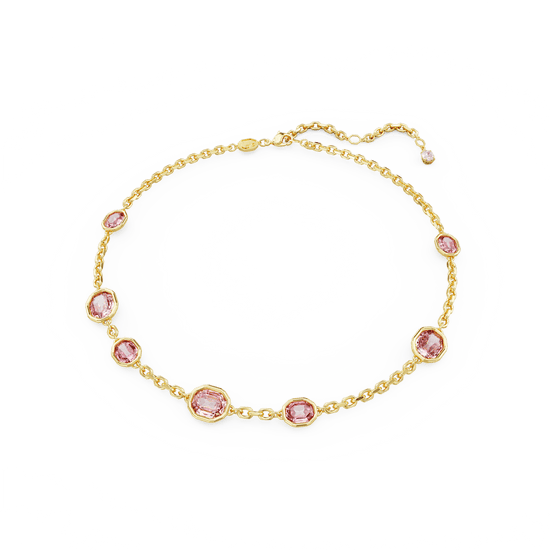 Imber necklace, Octagon cut, Pink, Gold-tone plated