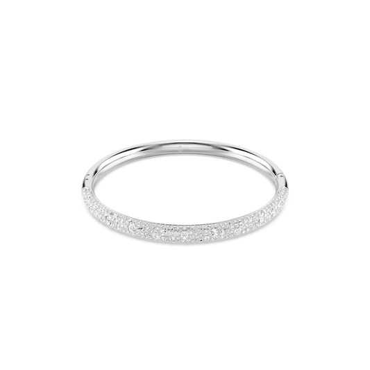 Meteora bangle, Snow pavé, White, Rhodium plated