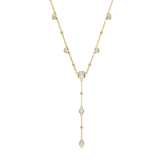 Imber Y necklace, Round cut, Scattered design, White, Gold-tone plated