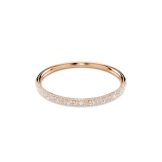 Meteora bangle, Snow pavé, White, Rose gold-tone plated