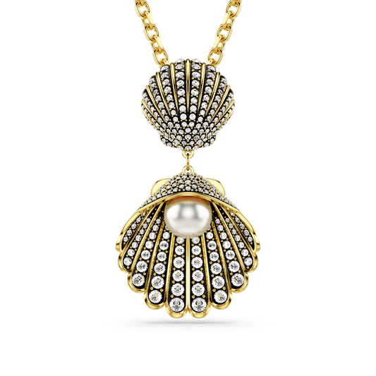 Idyllia necklace, Mixed cuts, Shell, White, Gold-tone plated