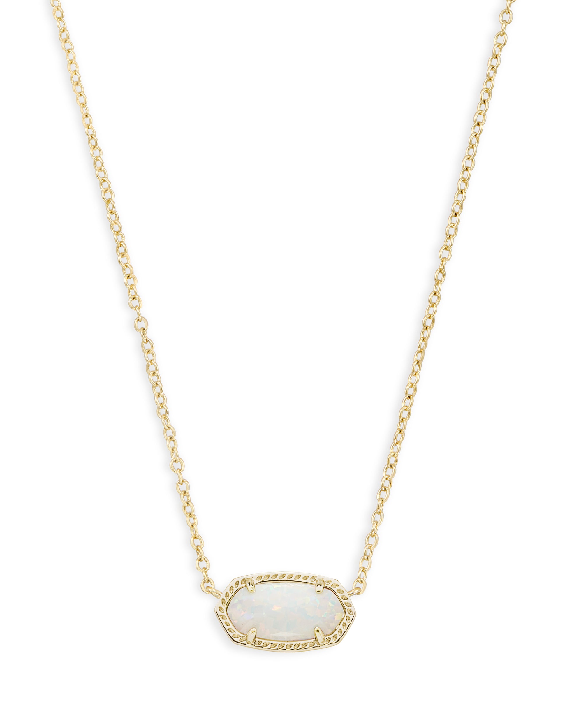 Kendra Scott ELISA SHORT PENDANT NECKLACE 4217714170 B1056GLD 0.63'L x 0.38'W stationary pendant, 15' chain with 2' extender GOLD WHITE OPAL