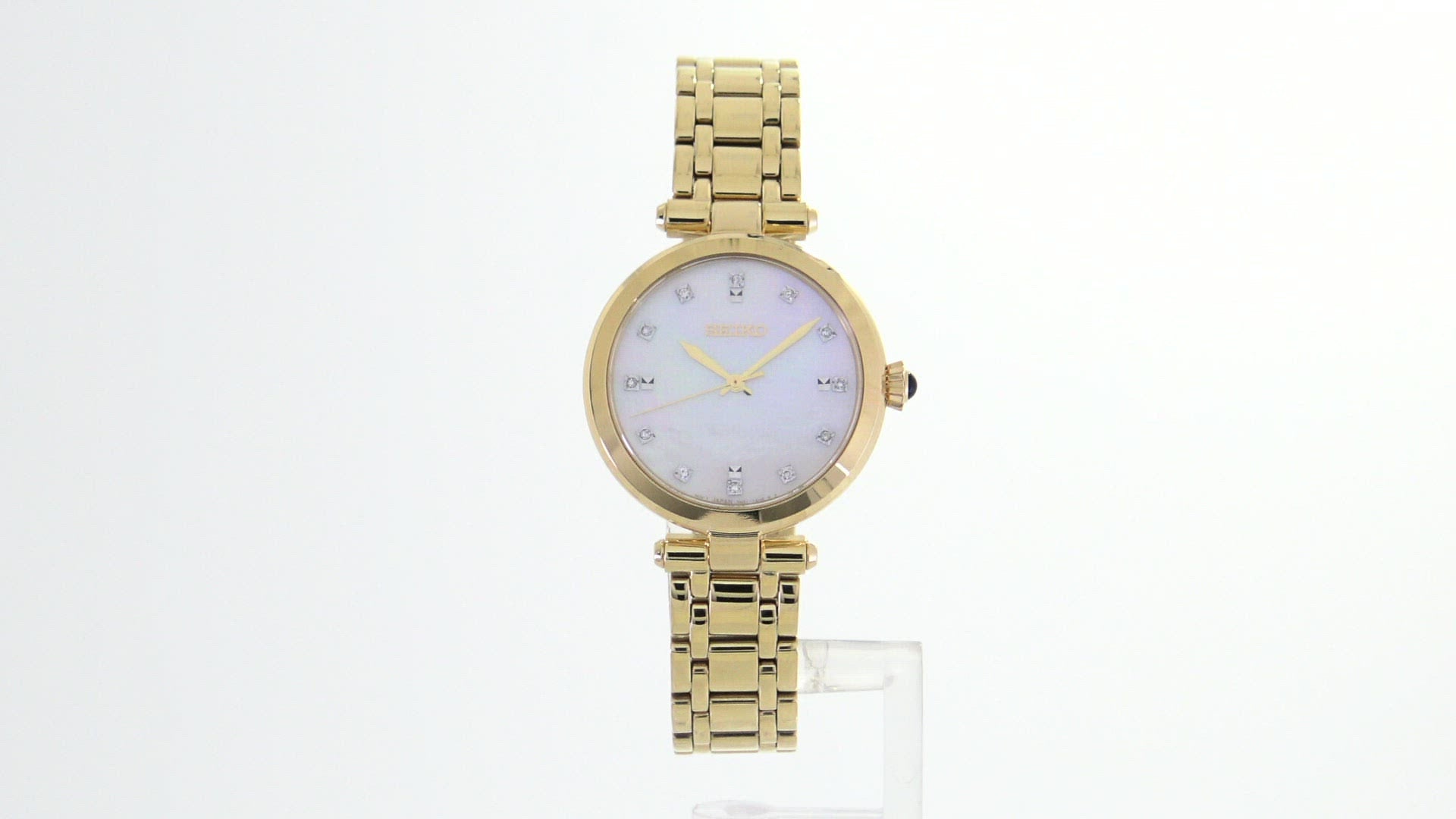 Seiko Women`s Diamonds Mop Dial Gold Tone Bracelet Watch SRZ536