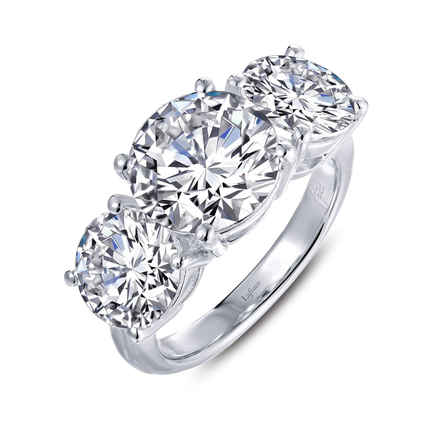 LaFonn Platinum Simulated Diamond 10.00mm Round, Approx. 3.87 CTW RINGS Three-Stone Engagement Ring