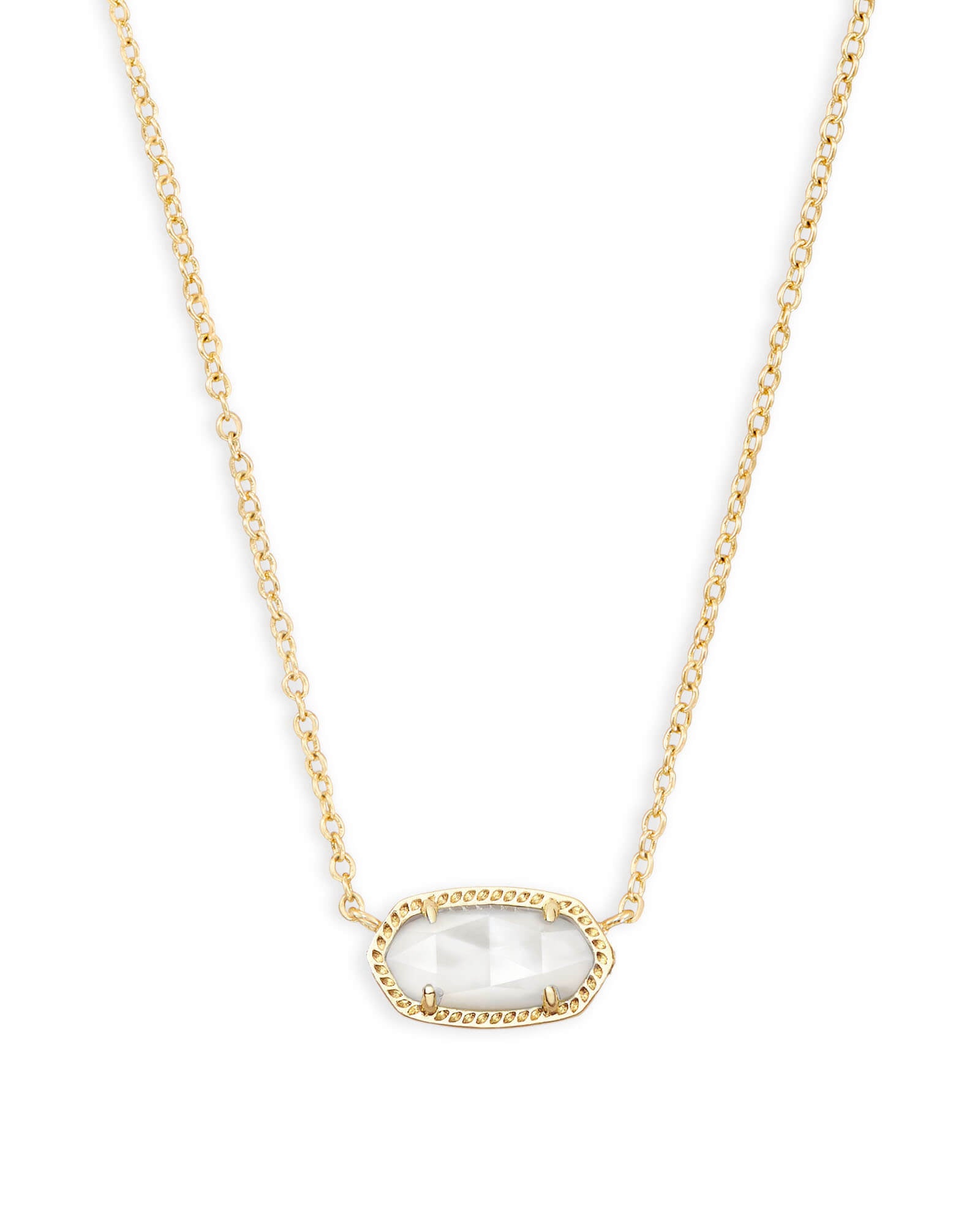 Kendra Scott ELISA SHORT PENDANT NECKLACE 4217711454 N5067GLD 0.63'L x 0.38'W stationary pendant, 15' chain with 2' extender GOLD IVORY MOTHER OF PEARL