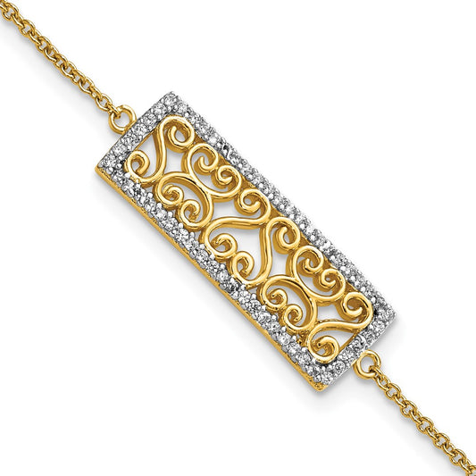 Quality Gold Sterling Silver Gold Tone CZ 7.25in Swirls Bracelet Sterling Silver