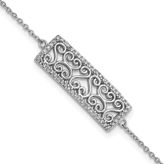Quality Gold Rhodium Plated Silver White Cz Filigree Bracelet Sterling Silver