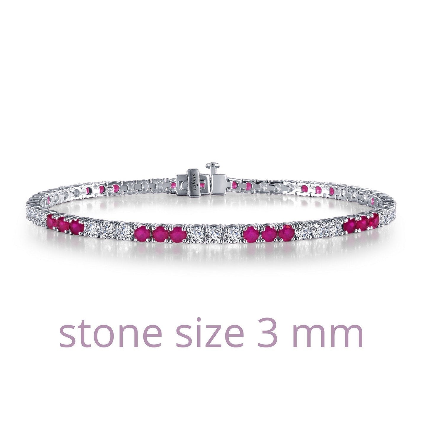 LaFonn Platinum Ruby 3.00mmX57 Round, Approx. 6.27 CTW BRACELETS Alternating Tennis Bracelet