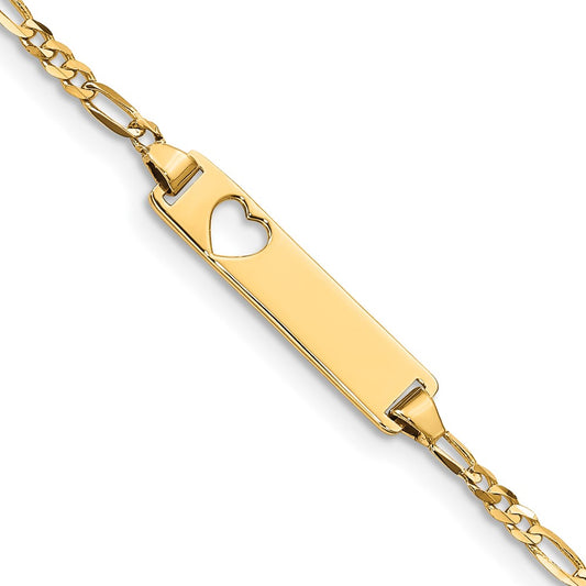 Quality Gold 14k Cut-out Heart Figaro Link ID Bracelet Gold