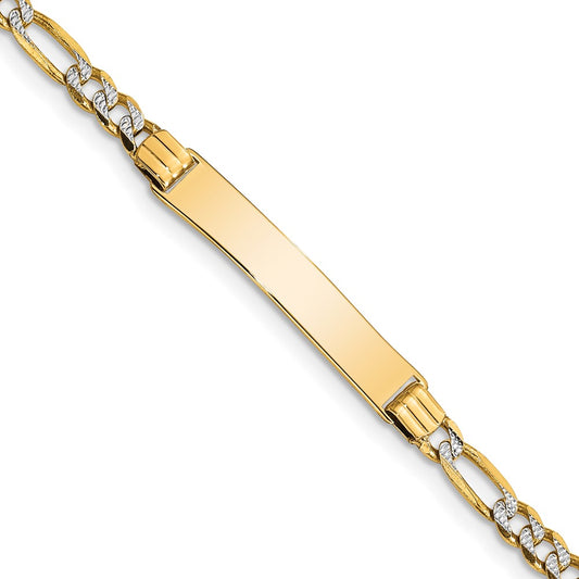 Quality Gold 14k w/Rhodium Children's Pavé Figaro Link ID Bracelet Gold