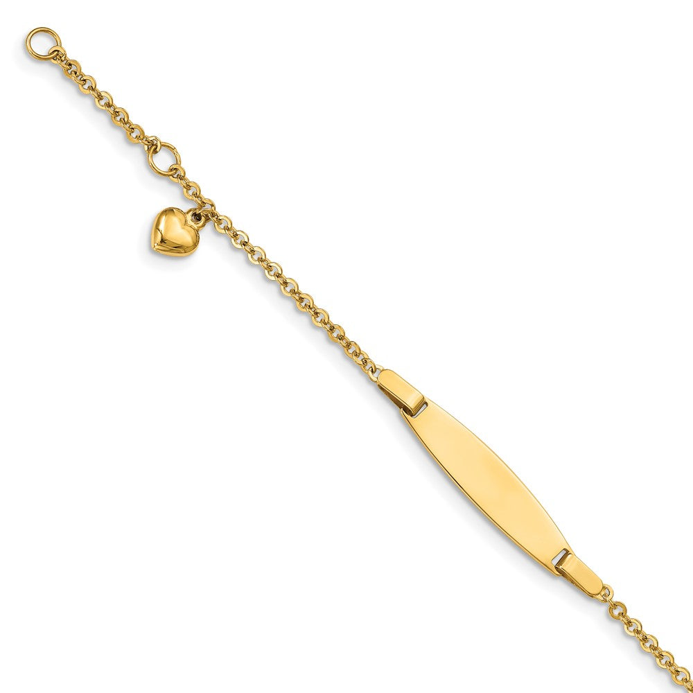 Quality Gold 14k Polished w/ Dangling Heart w/.5in ext. Baby ID Bracelet Gold