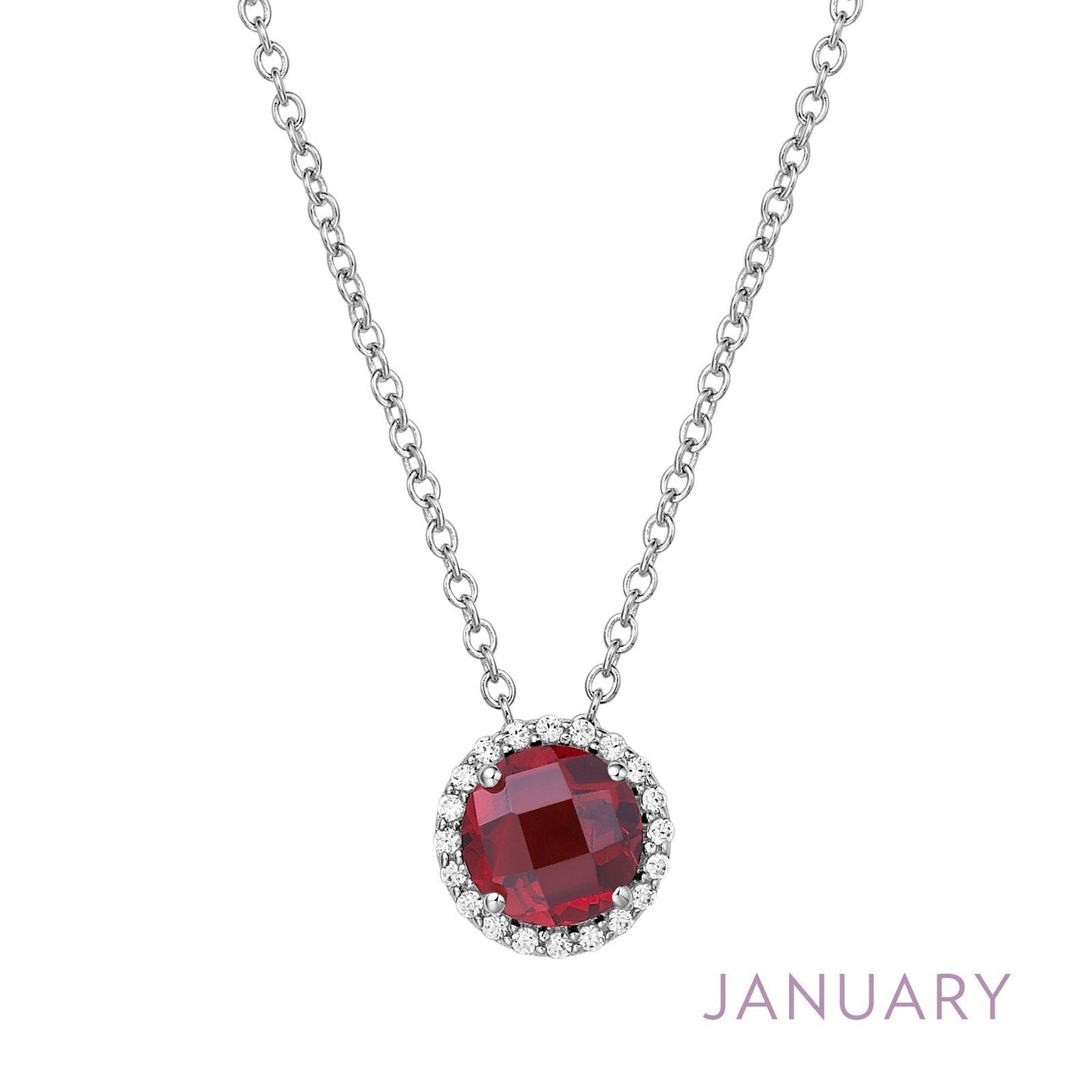 LaFonn Platinum JANUARY 6.00mm Round, Garnet, Approx. 0.85 CTW NECKLACES January Birthstone Necklace