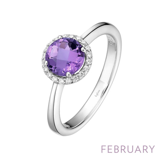 Lafonn February Birthstone Ring FEBRUARY RINGS Size 7 Platinum Appx CTW: 1.05 cts. Amethyst Appx 0.85 cts. Lassaire simulated diamonds: 0.20 cts. CTS
