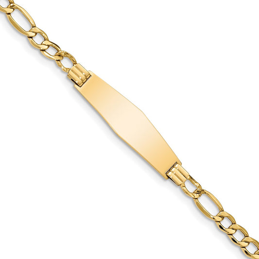 Quality Gold 14k Polished Semi-Solid Soft Diamond Shape Figaro ID Bracelet Gold