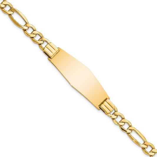 Quality Gold 14k Polished Semi-Solid Soft Diamond Shape Figaro ID Bracelet Gold