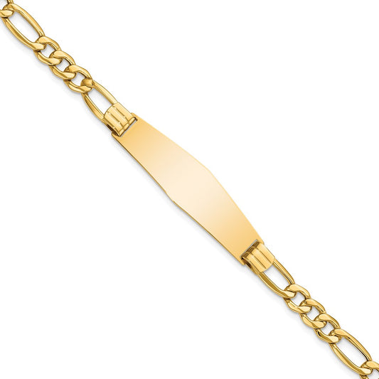 Quality Gold 14k Semi-Solid Figaro Link Soft Diamond Shape ID Bracelet Gold