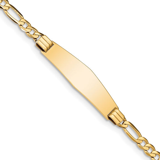 Quality Gold 14k Figaro Soft Diamond Shape ID Bracelet Gold