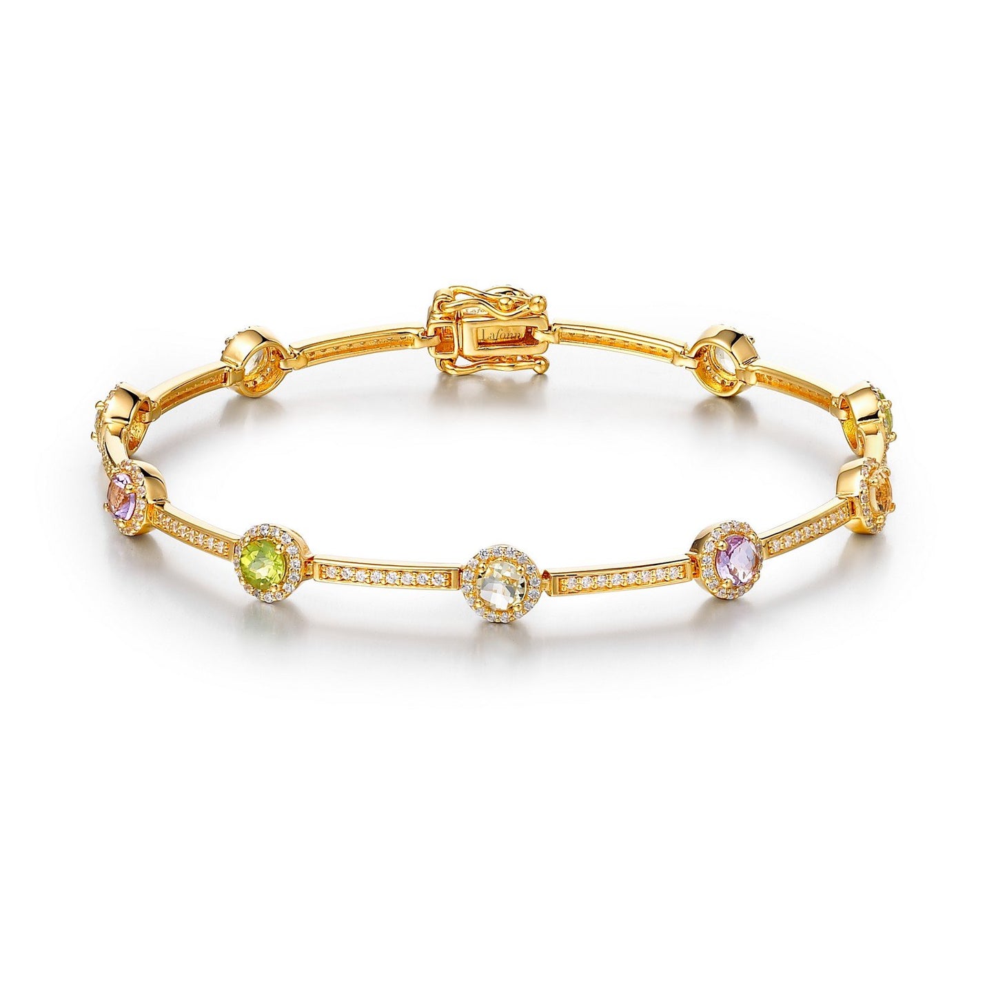 LaFonn Gold Amethyst, Lemon Quartz, Peridot, Citrine 4.00mmX10 Round, Multi color, Approx. 2.50 CTW BRACELETS Semi-precious Gemstone Bracelet