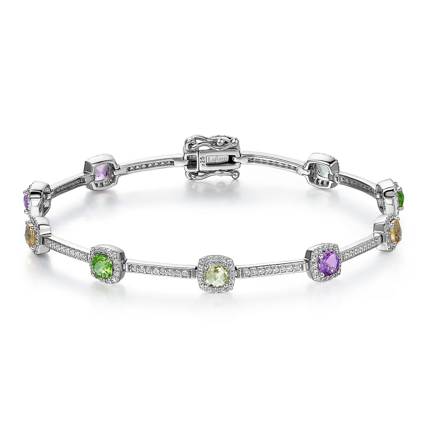 LaFonn Platinum Amethyst, Lemon Quartz, Peridot, Citrine 4.00mmX10 Square, Multi color, Approx. 3.90 CTW BRACELETS Semi-precious Gemstone Bracelet