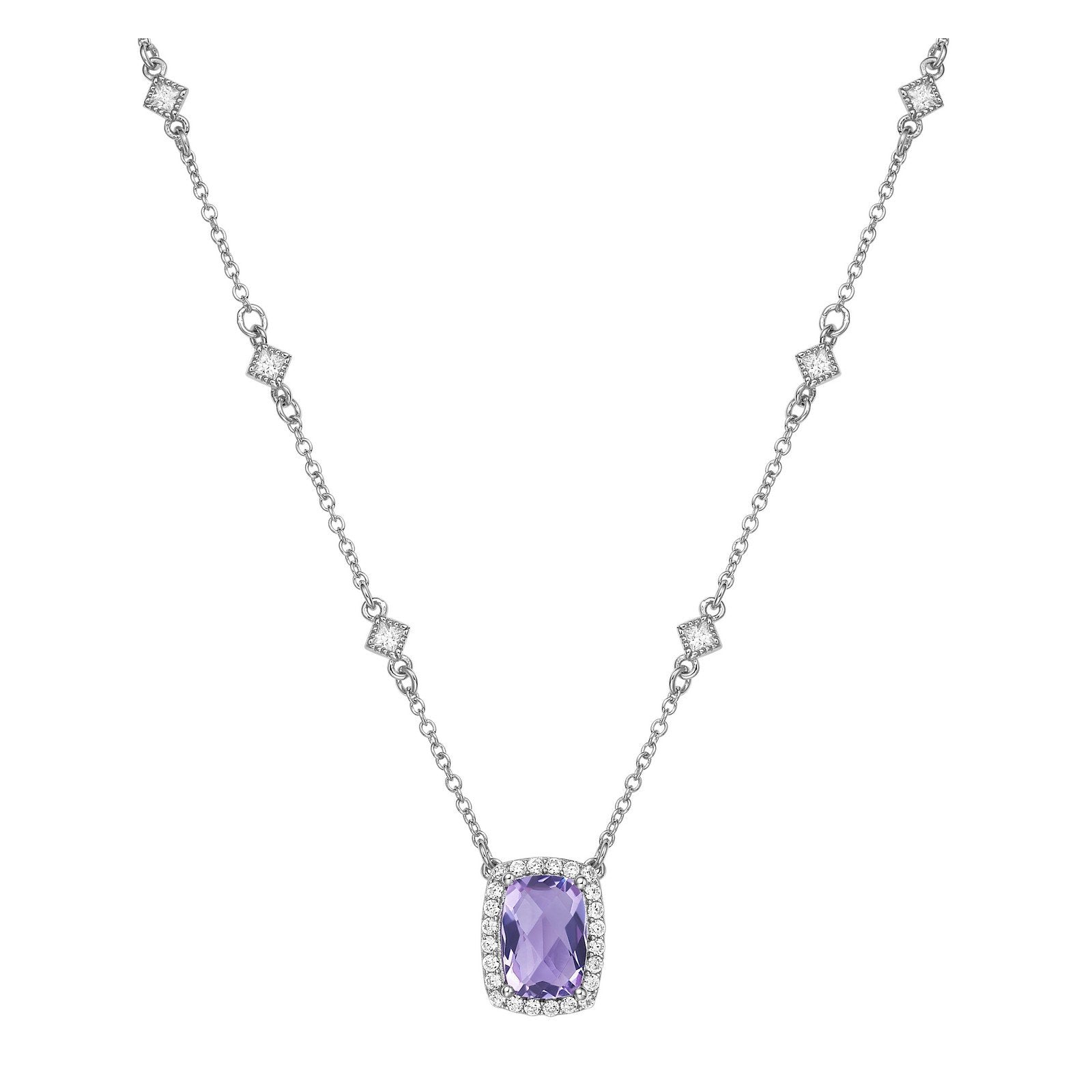 LaFonn Platinum Amethyst  10X7mm RECU, Amethyst, Approx. 3.21 CTW NECKLACES Genuine Amethyst Halo Necklace