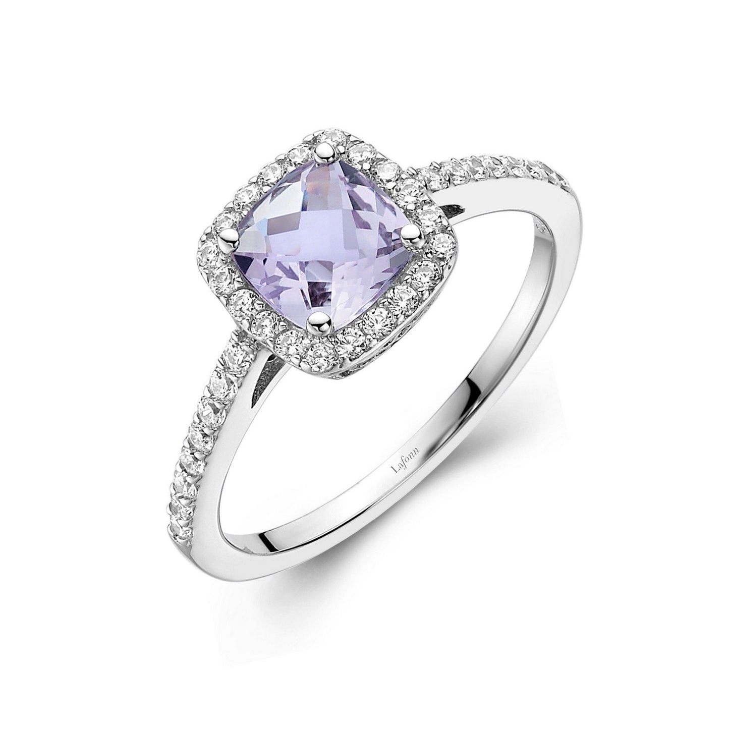 LaFonn Platinum Amethyst 6.00mm Cushion, Amethyst, Approx. 1.24 CTW RINGS Genuine Amethyst Halo Ring