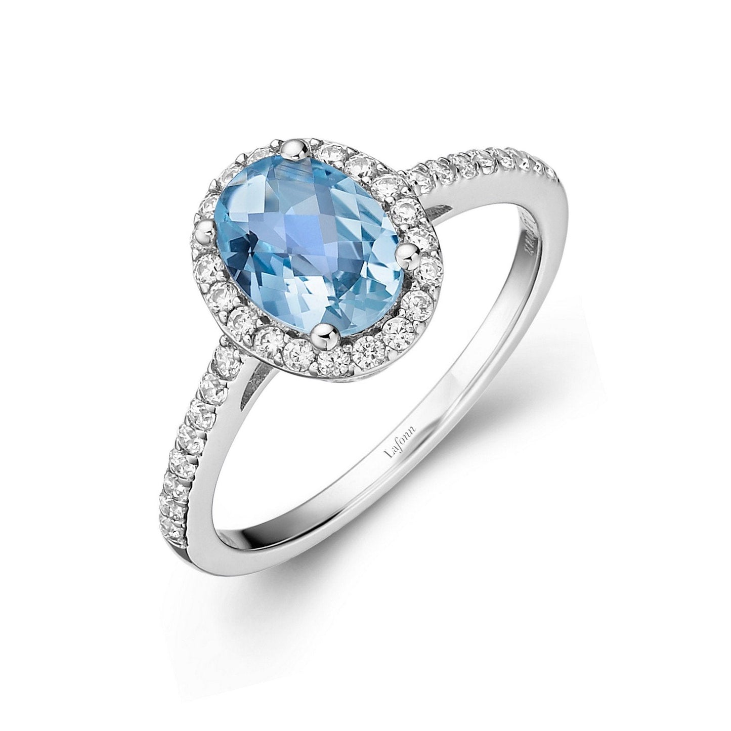LaFonn Platinum Blue Topaz 8X6mm Oval, Blue Topaz, Approx. 1.21 CTW RINGS Genuine Blue Topaz Halo Ring