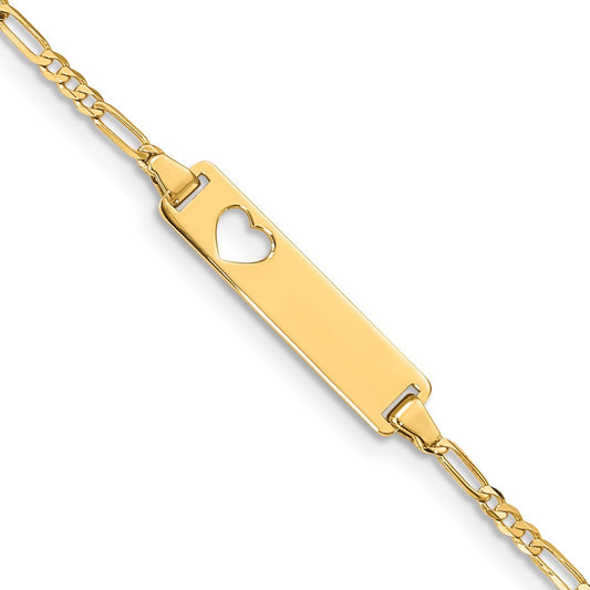 Quality Gold 14k Cut-out Heart Figaro Link ID Bracelet Gold