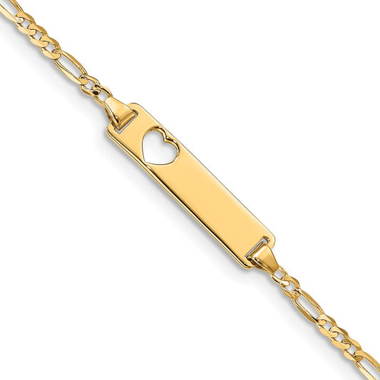 Quality Gold 14k Cut-out Heart Figaro Link ID Bracelet Gold