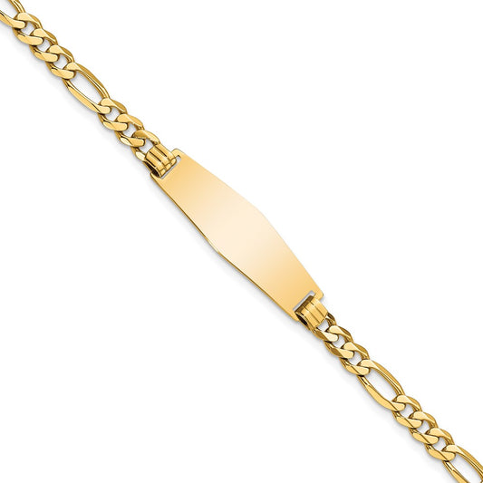 Quality Gold 14k Soft Diamond Shape Flat Figaro Link ID Bracelet Gold