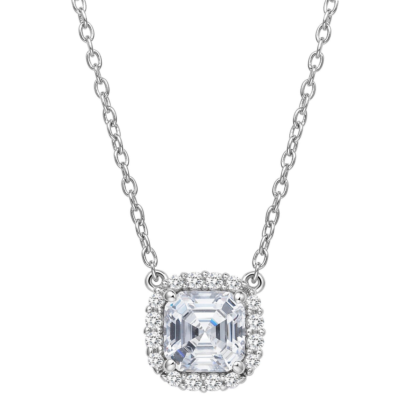 LaFonn Platinum Simulated Diamond 6.00mm Cushion, Approx. 1.24 CTW NECKLACES 1.4 CTW Halo Necklace