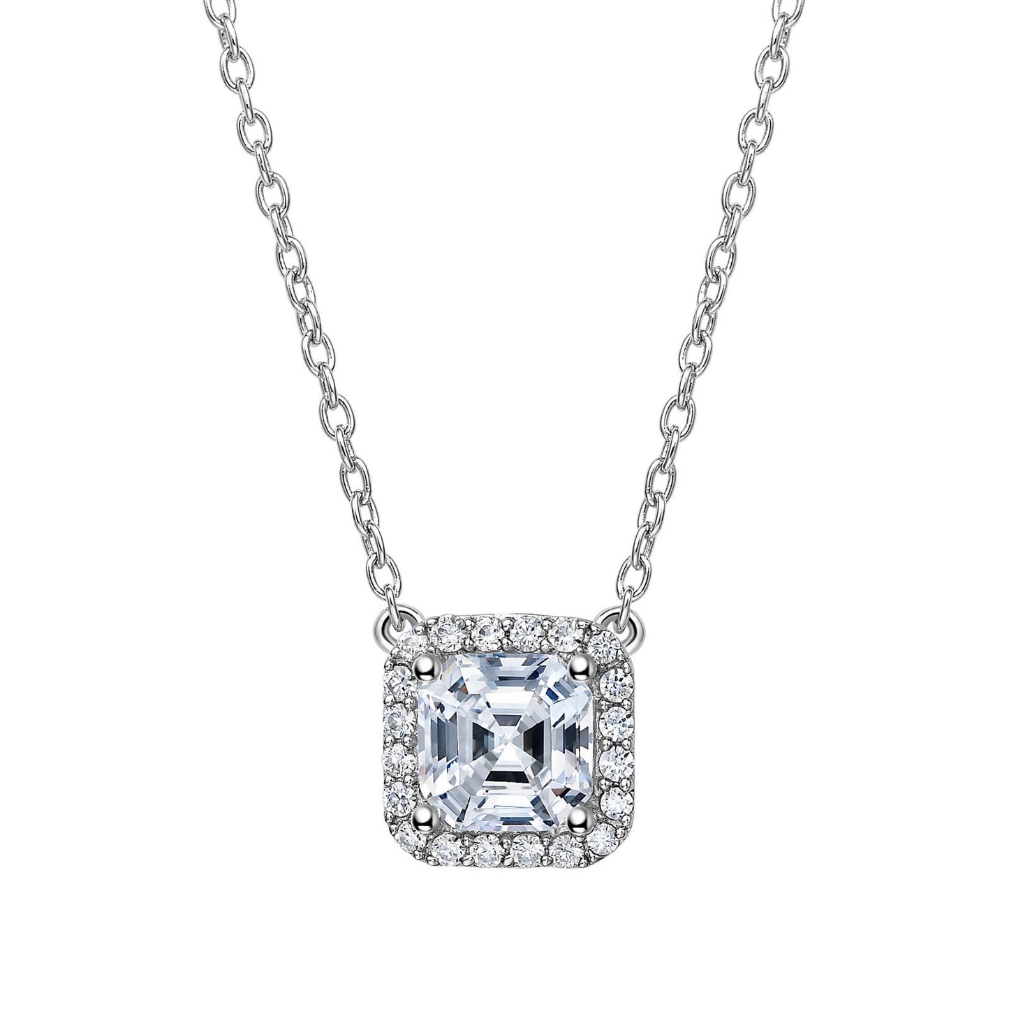 LaFonn Platinum Simulated Diamond 7.00mm Cushion, Approx. 1.96 CTW NECKLACES 2.36 CTW Halo Necklace