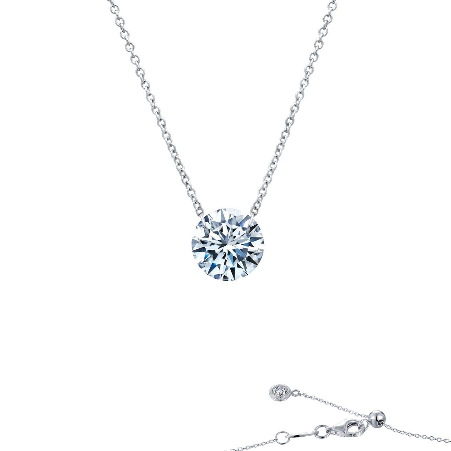LaFonn Platinum Simulated Diamond 8.00mm Round, Approx. 2.00 CTW NECKLACES Frameless Solitaire Necklace