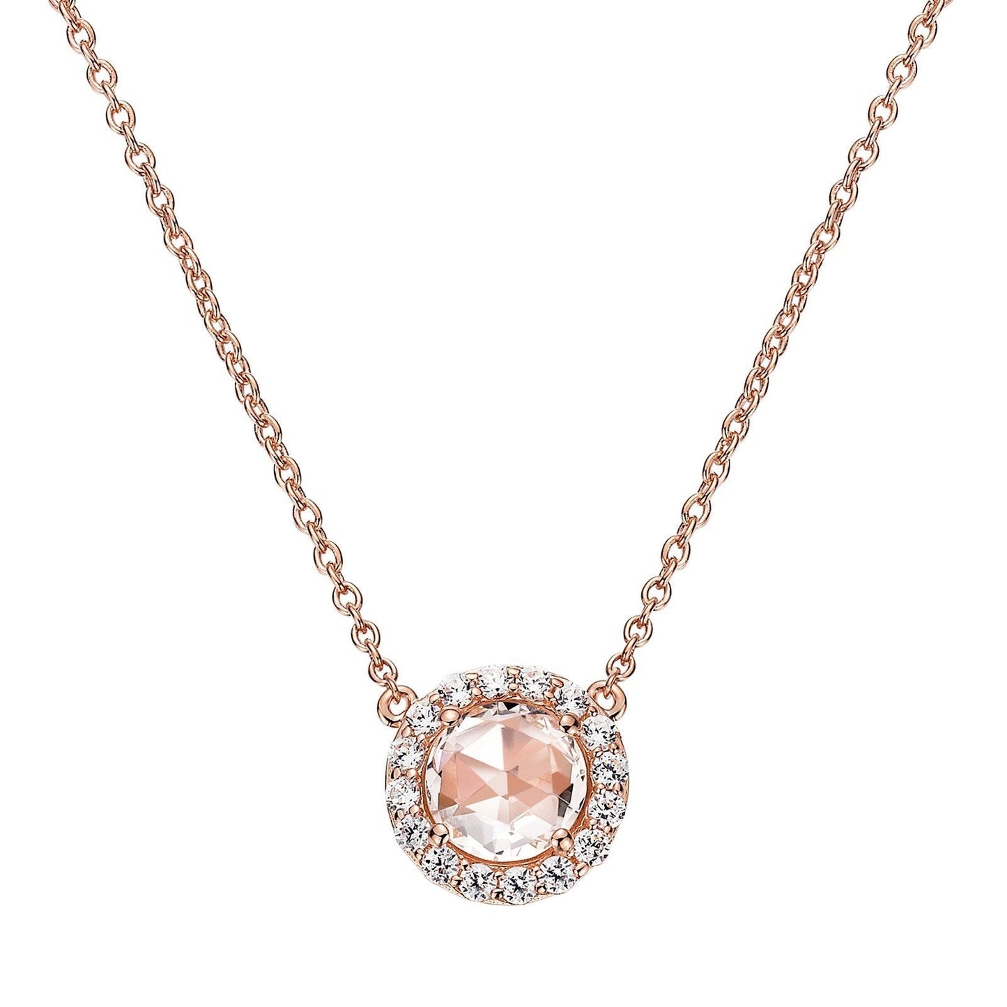 LaFonn Rose Gold Morganite 7.00mm Round, Approx. 1.28 CTW NECKLACES Rose-Cut Halo Necklace