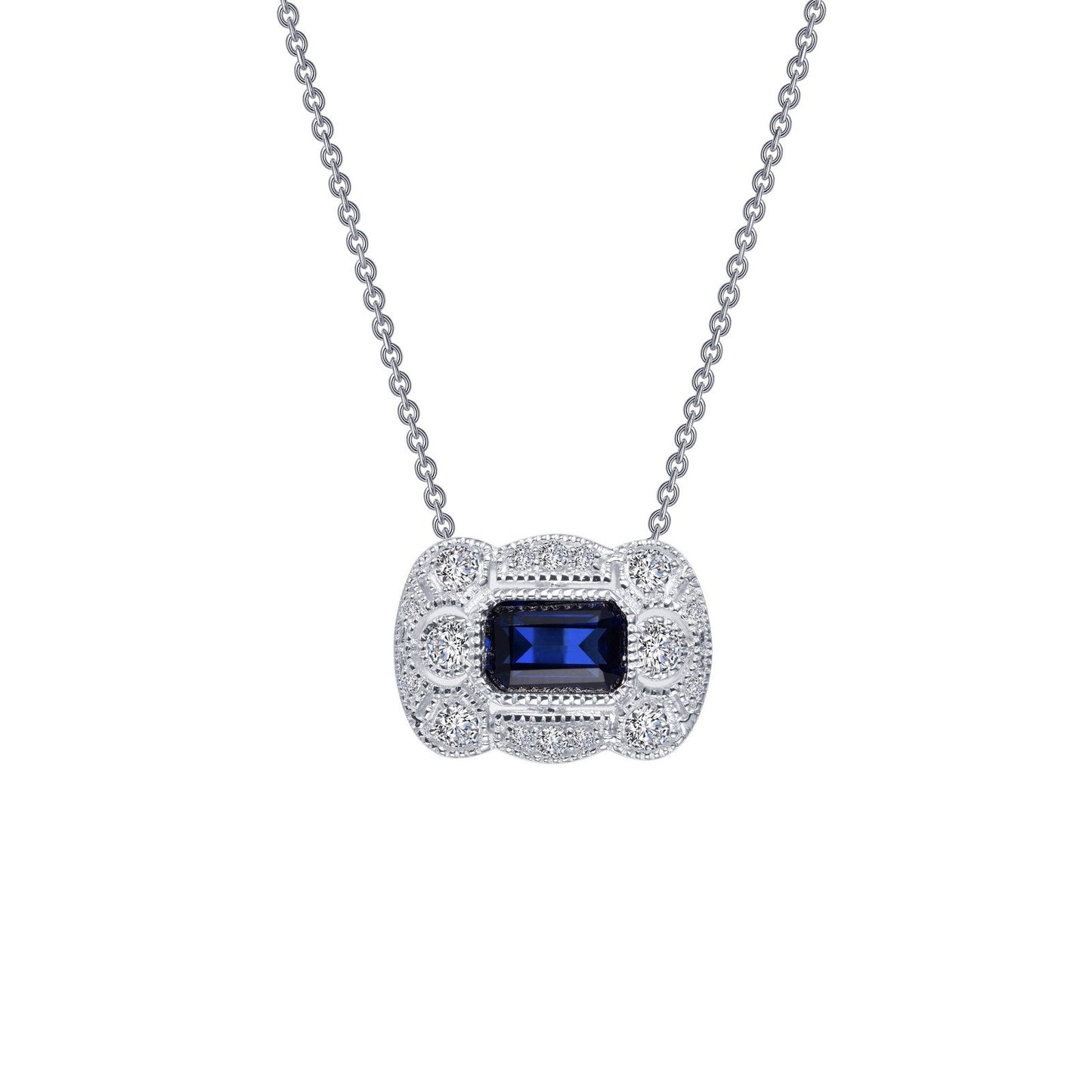 LaFonn Platinum Sapphire 6X4mm Emerald, Approx. 0.66 CTW NECKLACES Art Deco Inspired Necklace