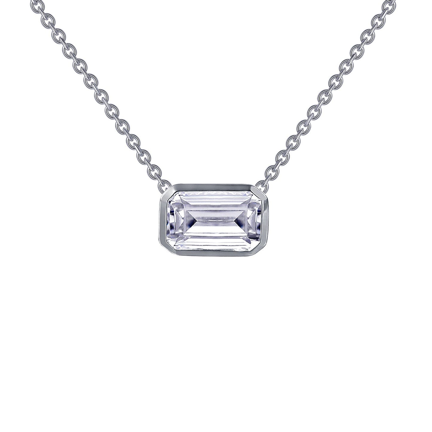 LaFonn Platinum Simulated Diamond 8X6mm Emerald, Approx. 1.74 CTW NECKLACES Emerald-Cut Choker Necklace