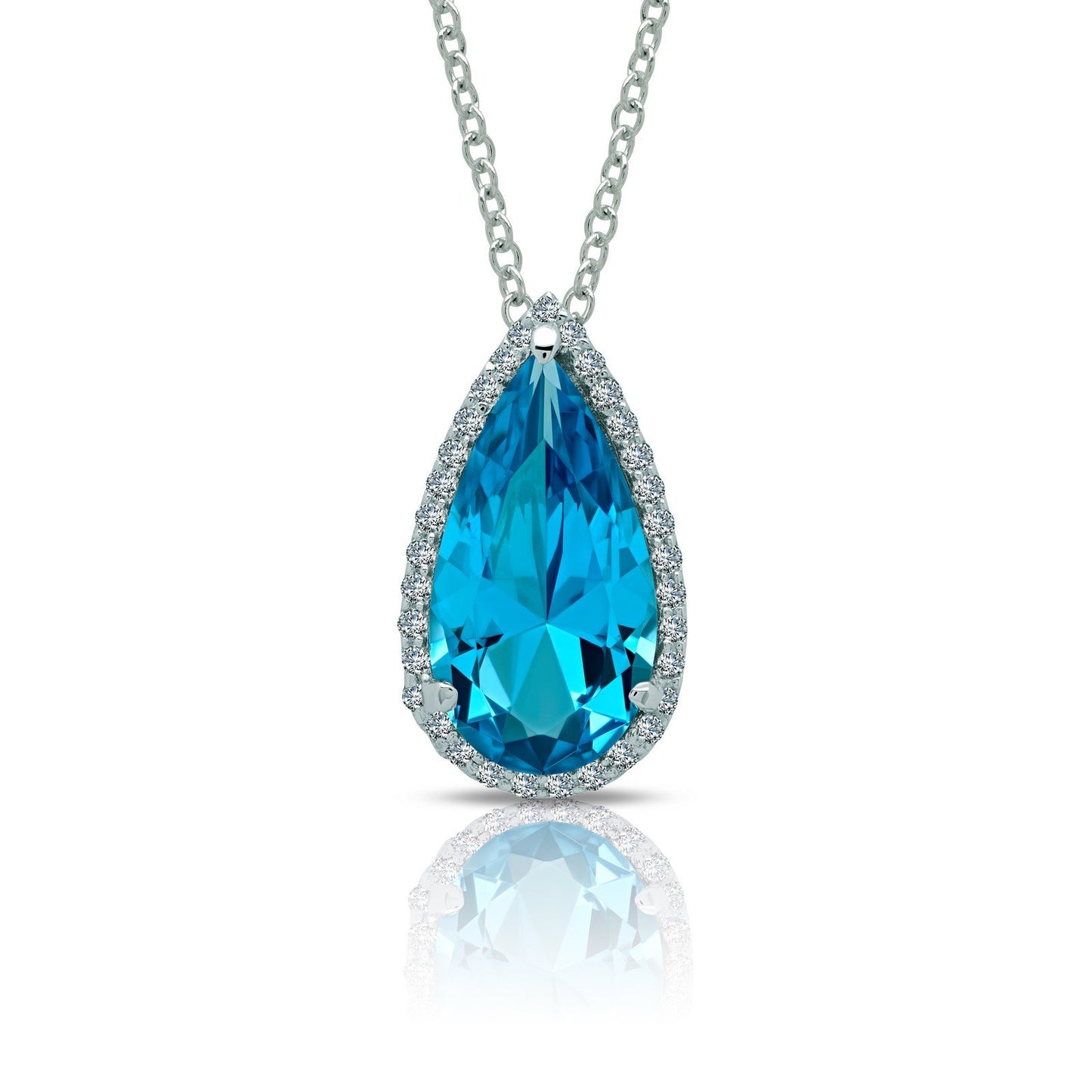 LaFonn Platinum Paraiba Tourmaline 8X15mm Pear, Approx. 4.12 CTW NECKLACES Magical Pear-Shaped Halo Necklace