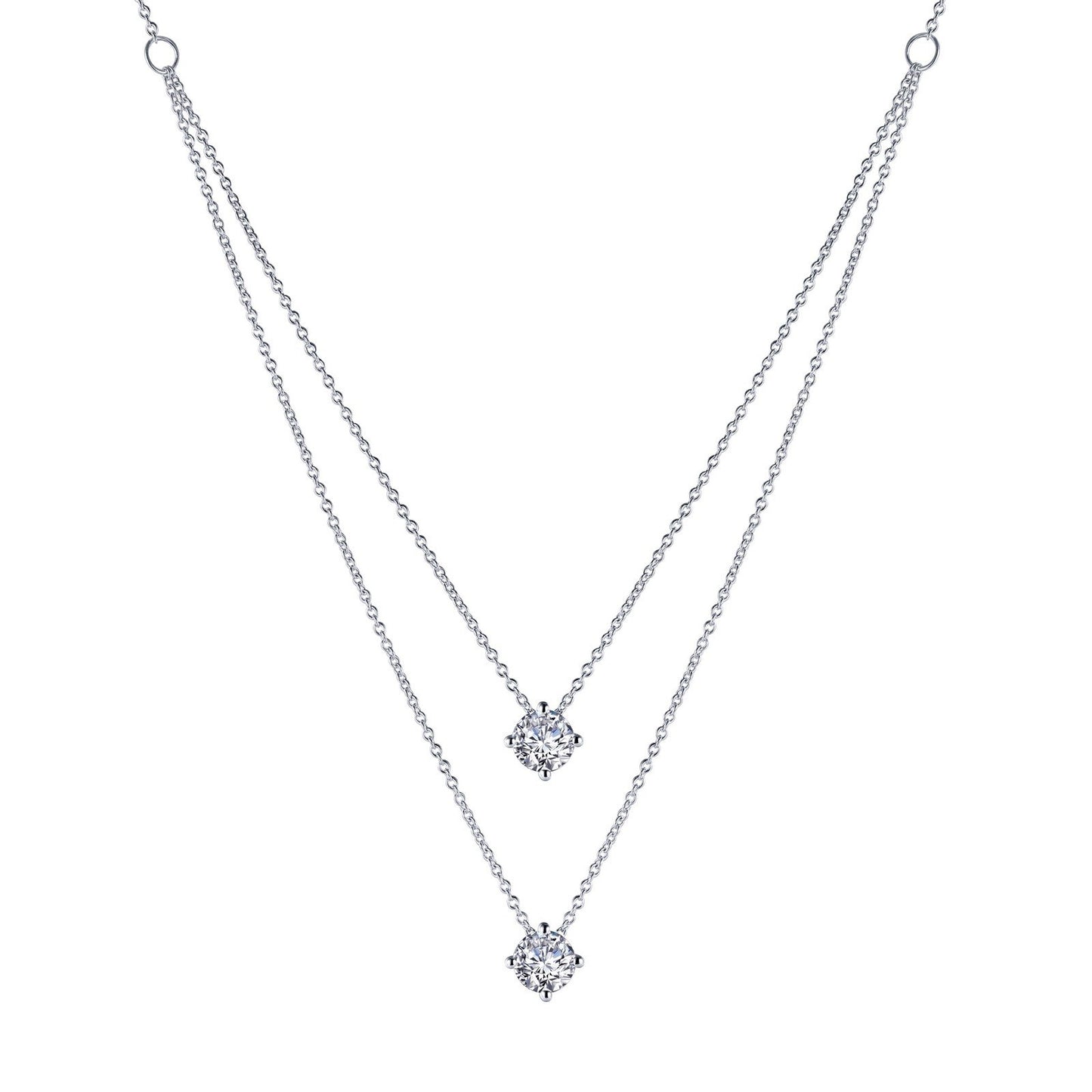 LaFonn Platinum Simulated Diamond 5.50mmX2 Round, Approx. 1.32 CTW NECKLACES Simple 2-Tier Necklace