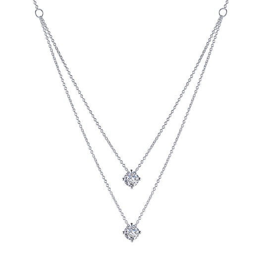 LaFonn Platinum Simulated Diamond  5.50mmX2 Round, Approx. 1.32 CTW NECKLACES Simple 2-Tier Necklace