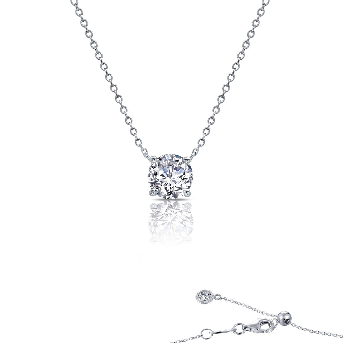 LaFonn Platinum Simulated Diamond 7.50mm Round, Approx. 1.50 CTW NECKLACES 1.5 CTW Solitaire Necklace