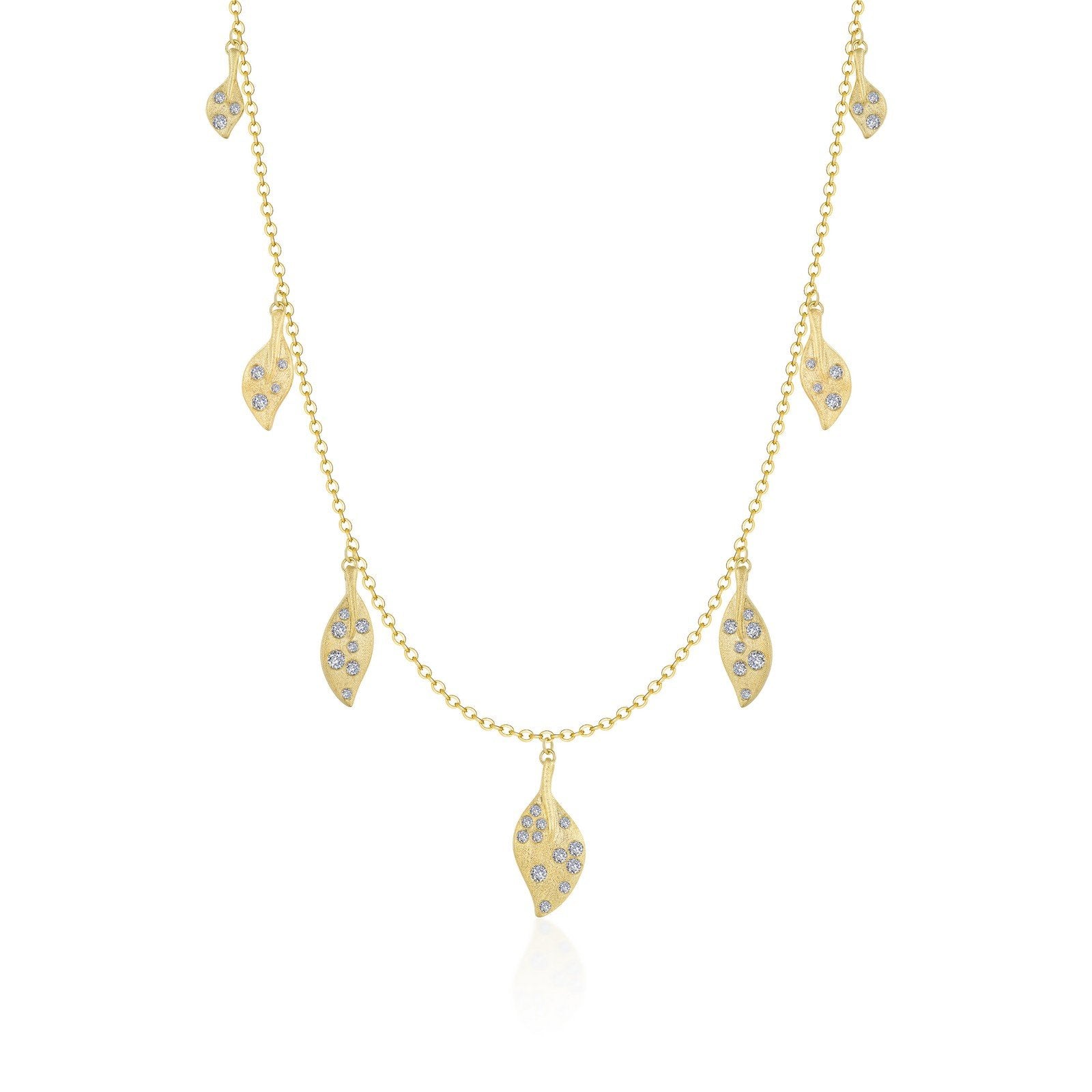 LaFonn Gold Simulated Diamond N/A NECKLACES Leaf Station Necklace