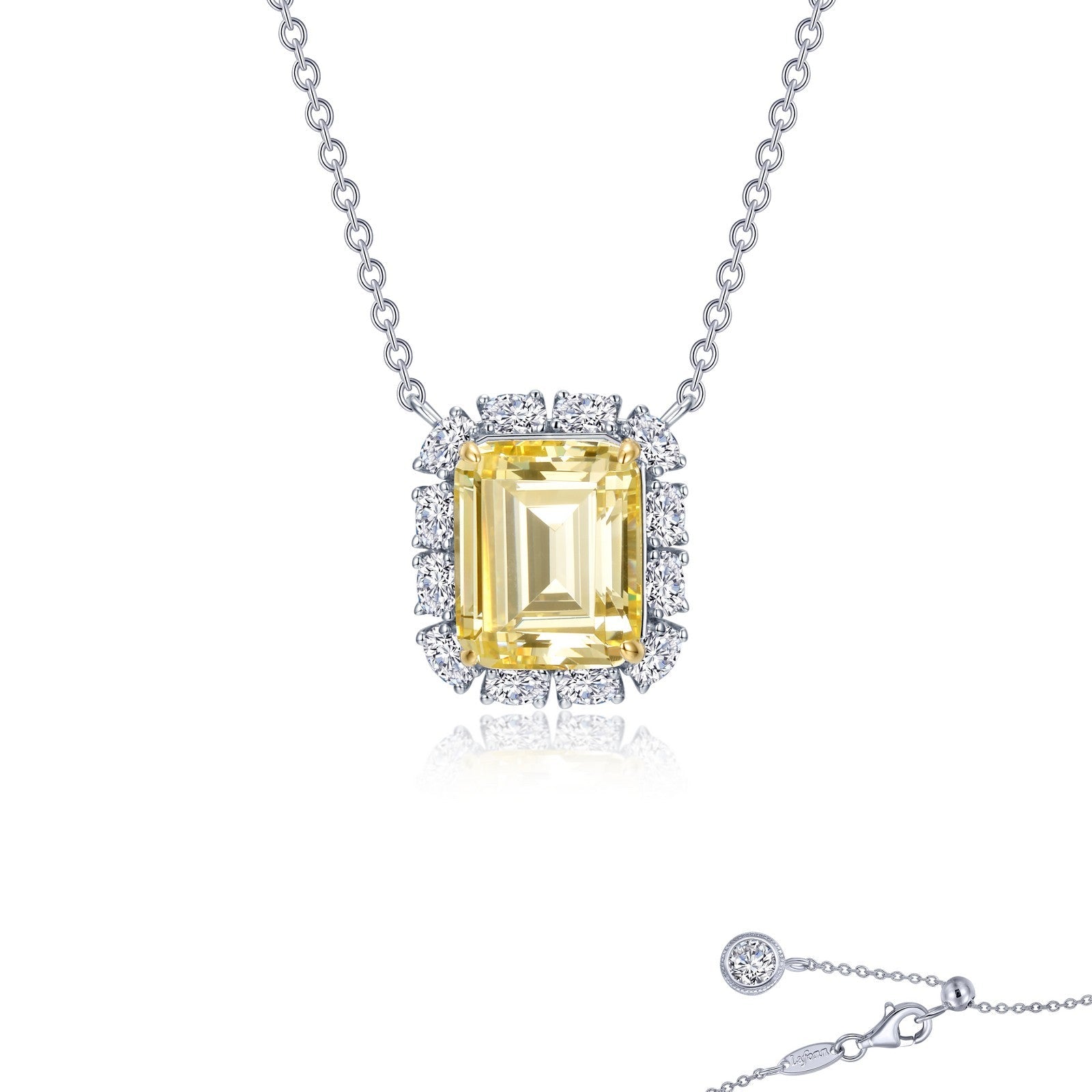 Lafonn Emerald-Cut Halo Necklace 14 Stone Count N0276CAT20