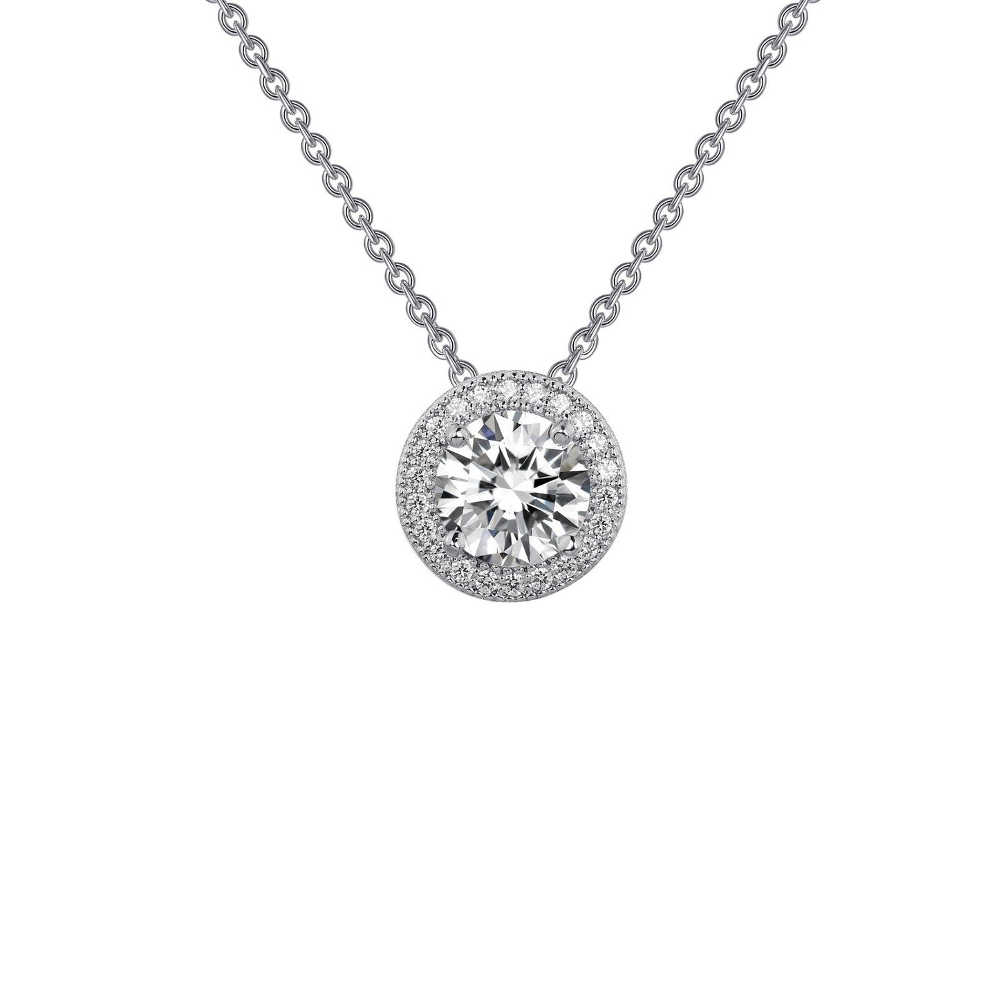 LaFonn Platinum Simulated Diamond 6.50mm Round, Approx. 1.00 CTW NECKLACES 1.25 CTW Halo Pendant Necklace