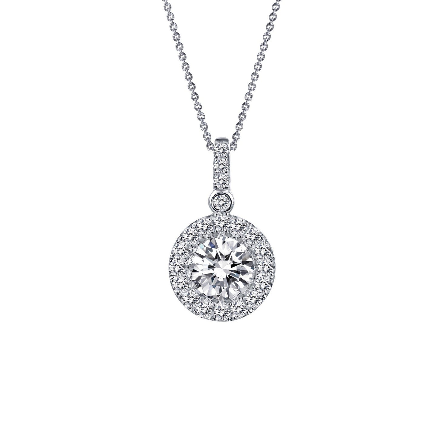 LaFonn Platinum Simulated Diamond 6.00mm Round, Approx. 0.85 CTW NECKLACES Halo Pendant Necklace