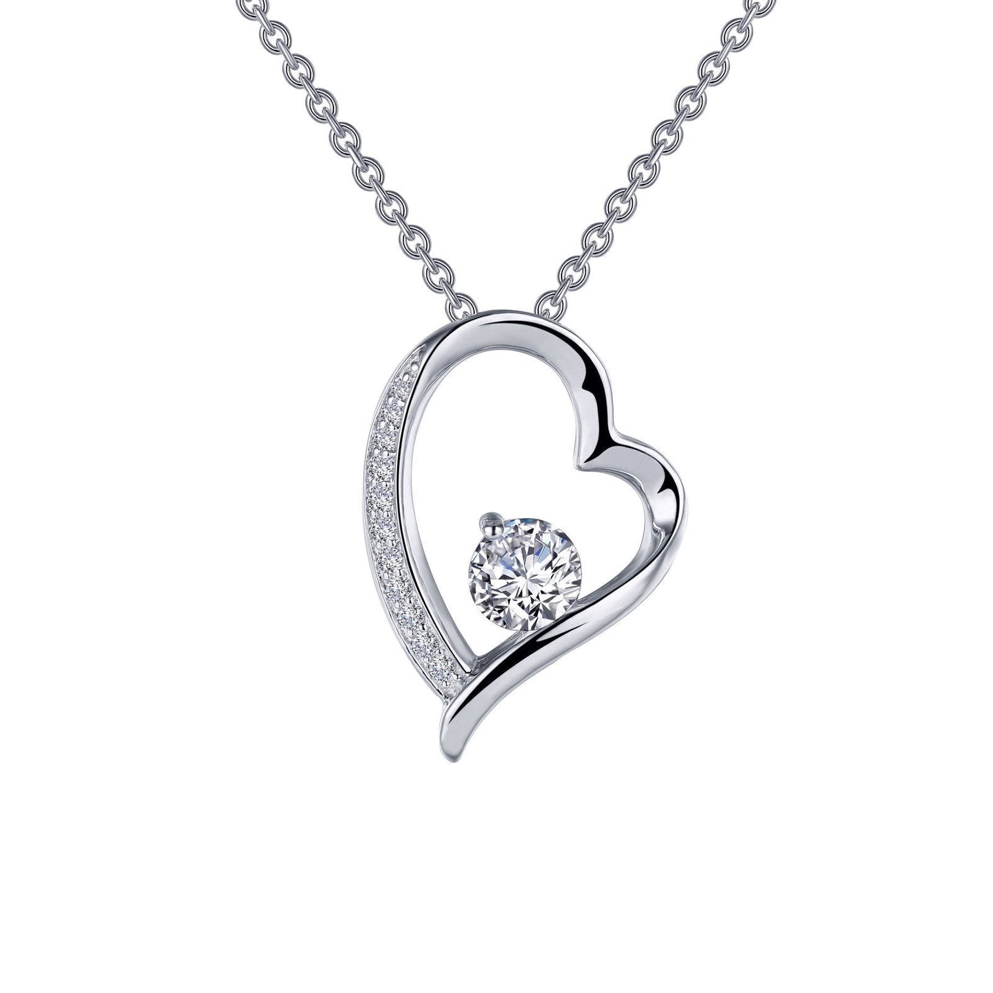 LaFonn Platinum Simulated Diamond 5.00mm Round, Approx. 0.46 CTW NECKLACES Open Heart Pendant Necklace