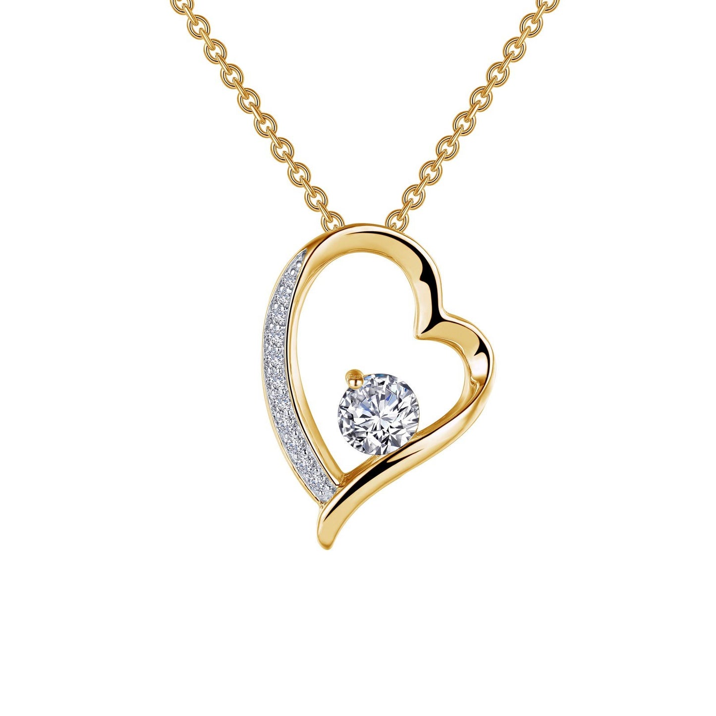 LaFonn Mixed-Color Simulated Diamond 5.00mm Round, Approx. 0.46 CTW NECKLACES Open Heart Pendant Necklace